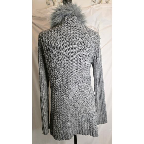Milano Sweater Cardigan Faux Fur Collar Women's Size M Gray Wool Blend - Picture 5 of 8